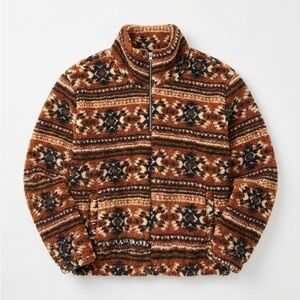 Women's Zip-Up Sherpa Jacket in Brown Pattern- 3X